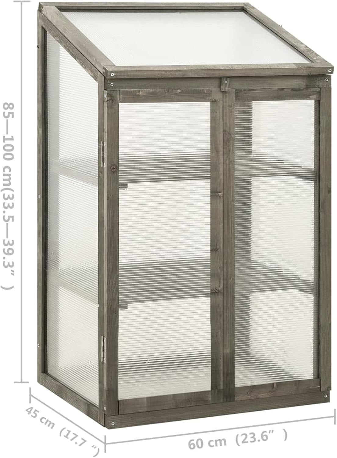 Grey Wooden Mini Greenhouse 60x45x100cm | Firwood Frame Polycarbonate Cold Frame