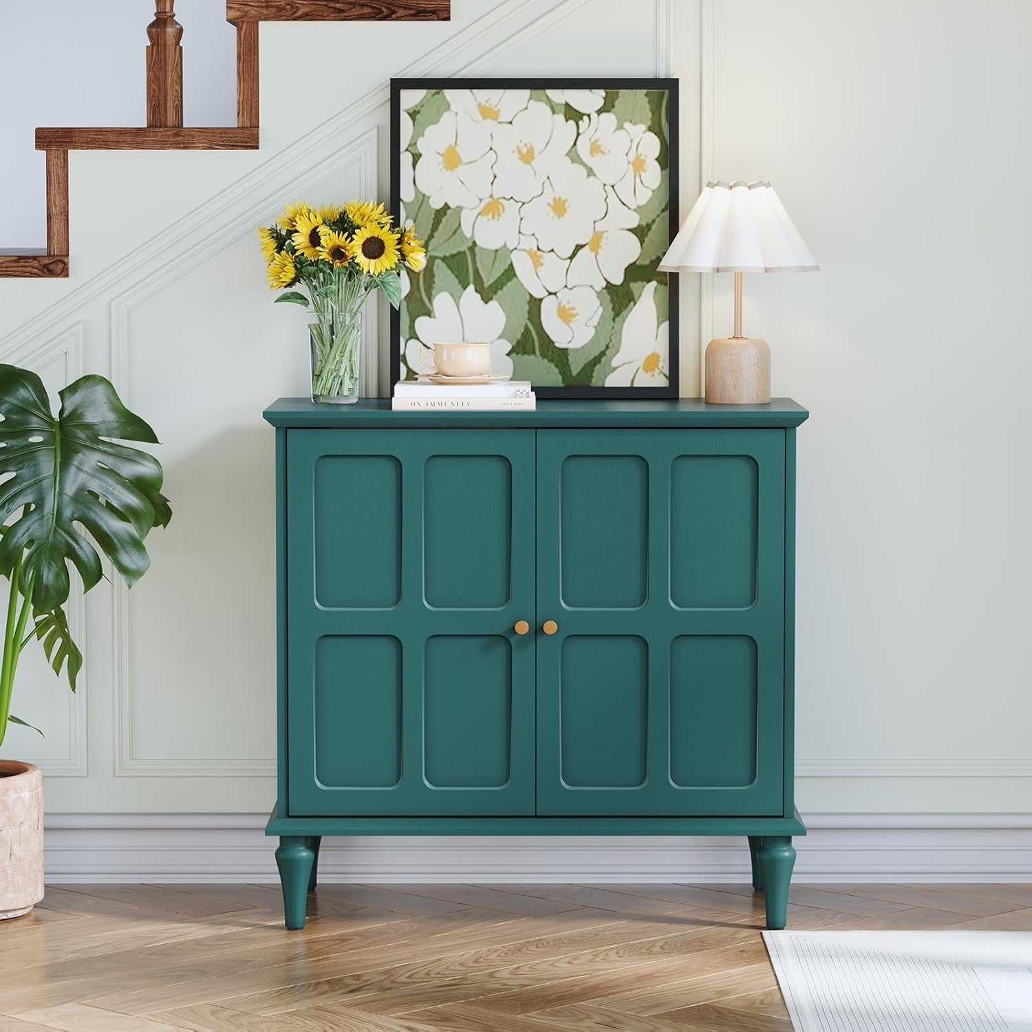 Modern Green Sideboard with Wine Glass Rack, Storage Cabinet for Living Room