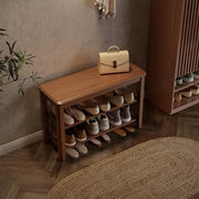2-Tier Wooden Shoe Bench with Adjustable Shelves & Seat for Entryway