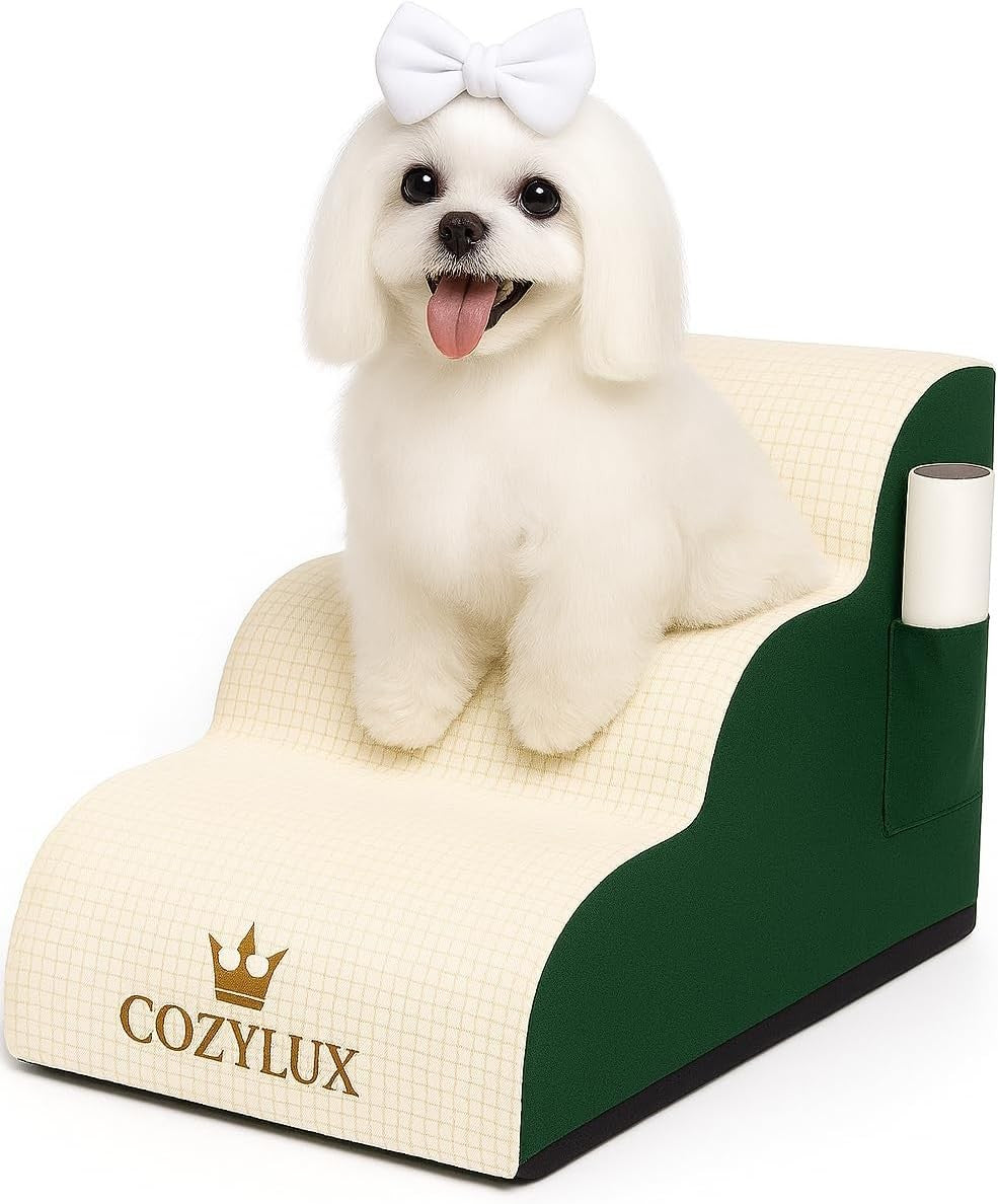 3 Step Dog Stairs Pet Ramp for Bed Couch Non Slip Cover