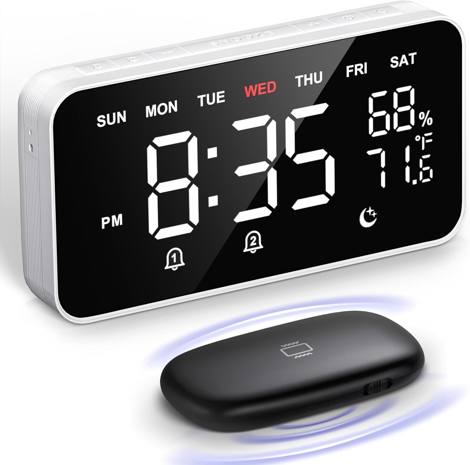 Loud Alarm Clock Bed Shaker Heavy Sleepers Large Display Vibrating Dual Alarm