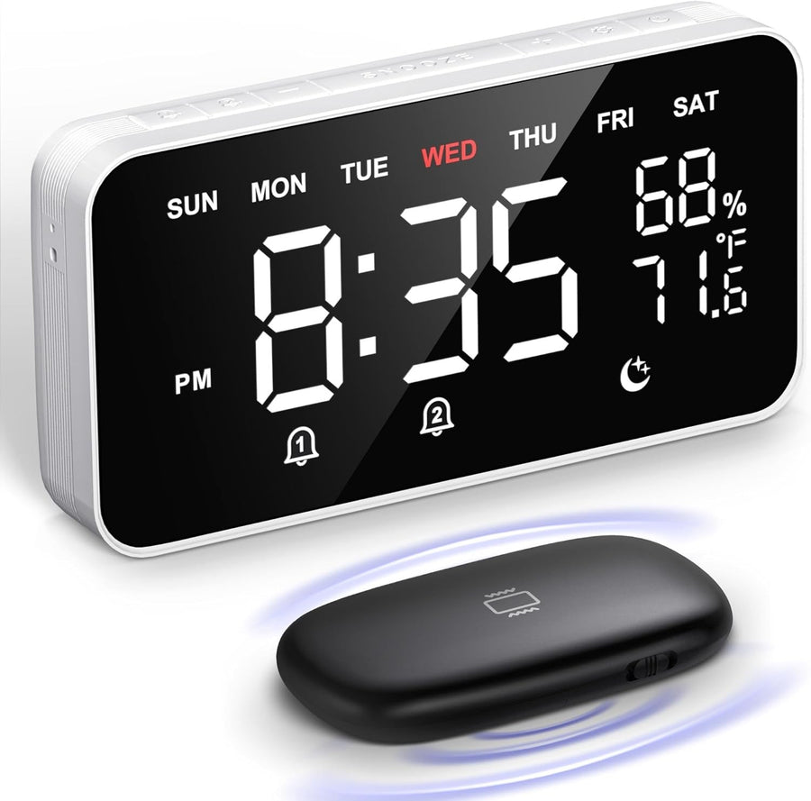 Loud Alarm Clock Bed Shaker Heavy Sleepers Large Display Vibrating Dual Alarm