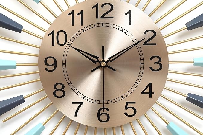 Large 20.5" Sunburst Wall Clock Modern Silent Metal Scandinavian Home Decor