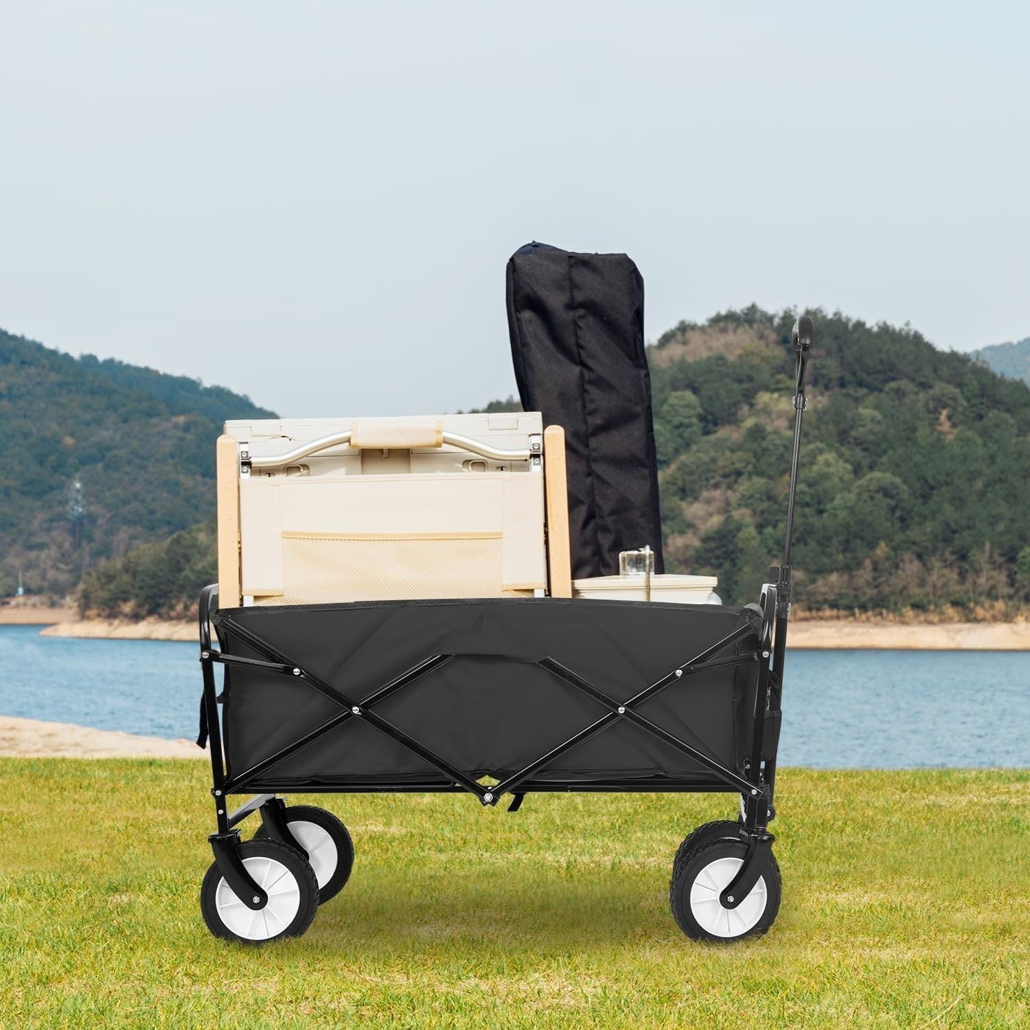 Large Folding Garden Wagon Heavy Duty 176lbs Festival Camping Cart 360° Wheels