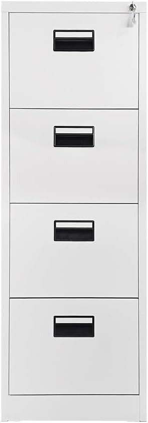 White Metal Filing Cabinet 4 Drawer Lockable 132cm Office Storage