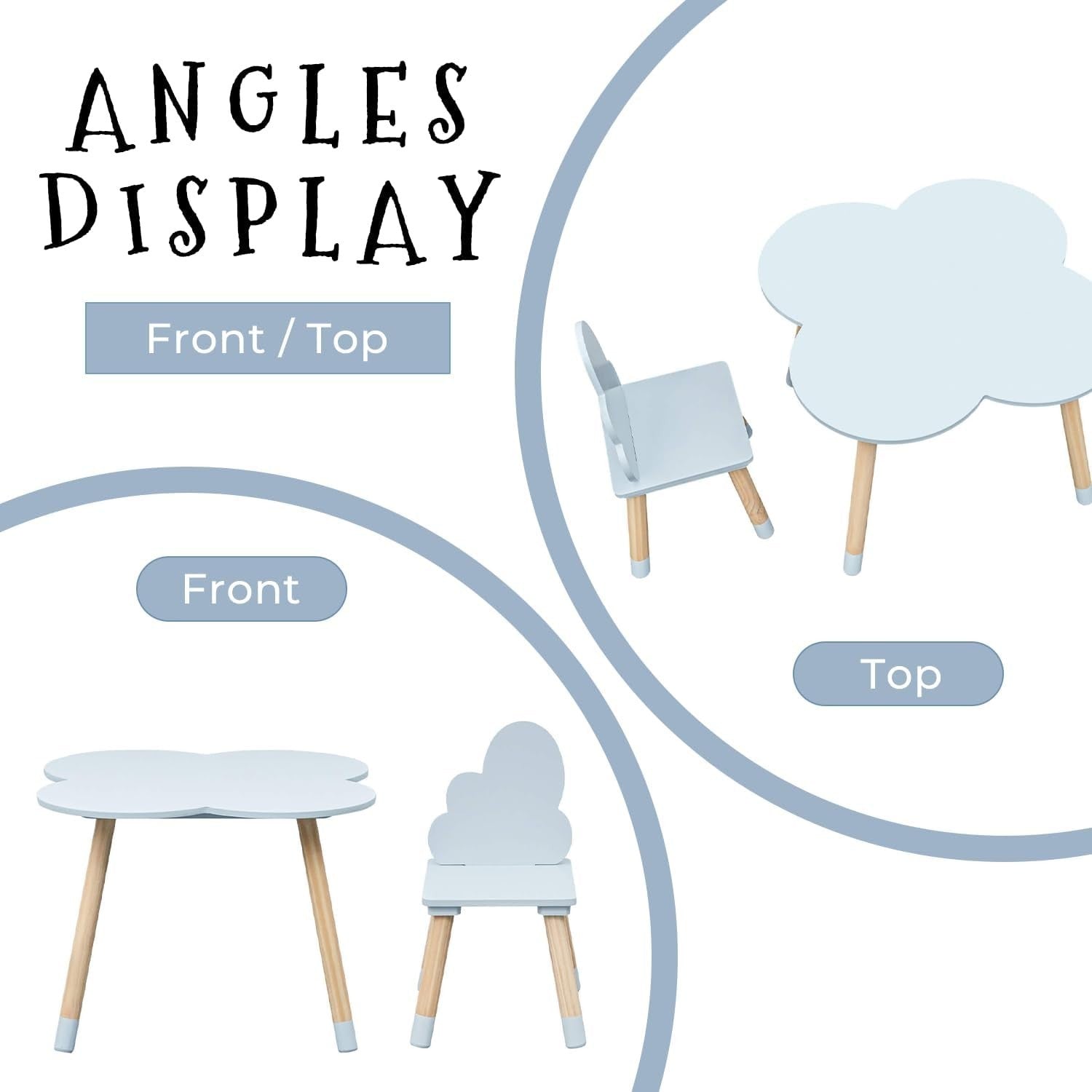 Kids Table & 2 Chairs Set Sky Blue & Brown, Safe Non-Toxic MDF, Easy Assemble