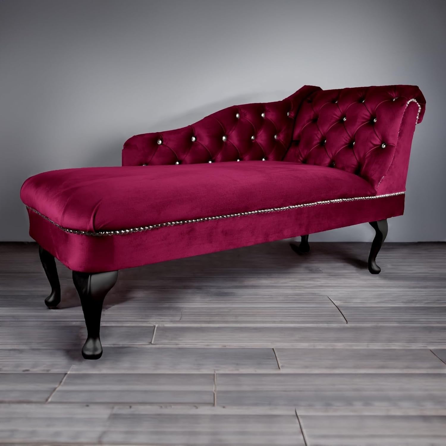 Fuschia Velvet Chaise Lounge Sofa Chair | Right Hand Tufted Seat 190kg