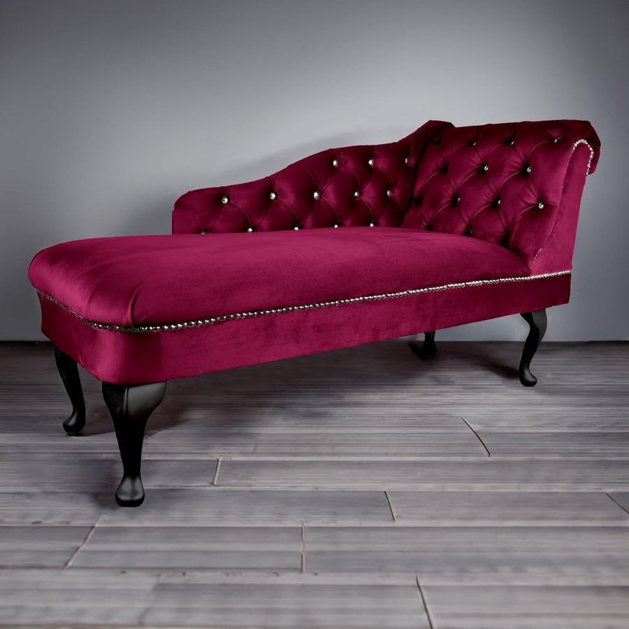 Fuschia Velvet Chaise Lounge Sofa Chair | Right Hand Tufted Seat 190kg