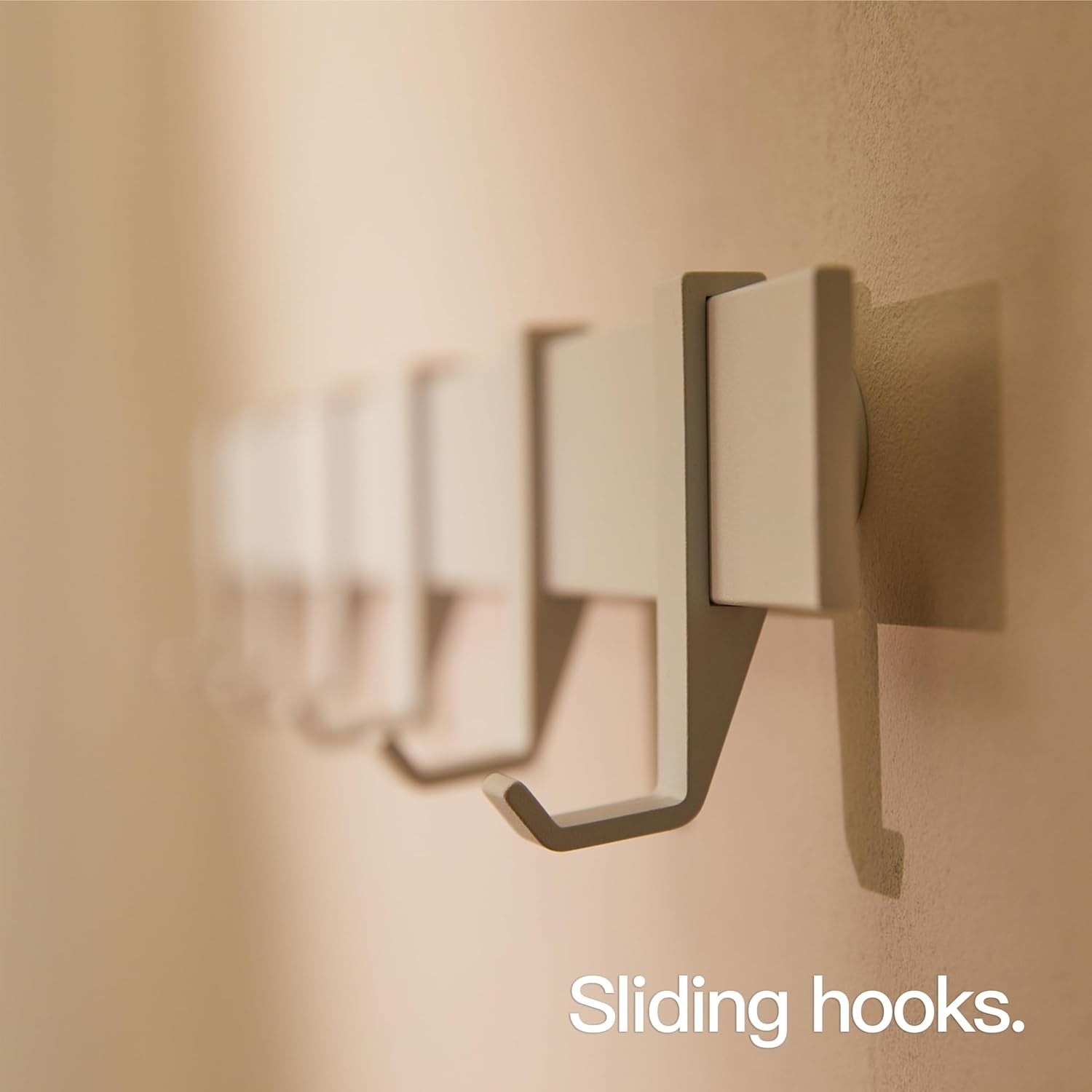 Modern Wall Coat Rack 58cm | White Metal Hanging Rail with 6 Sliding Hooks