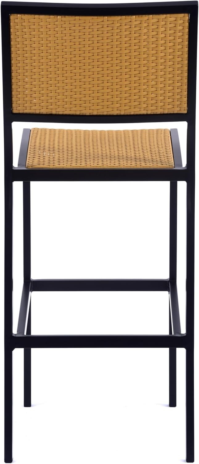 Teak Rattan Bar Stool High Seat Stackable Kitchen Garden Patio Chair