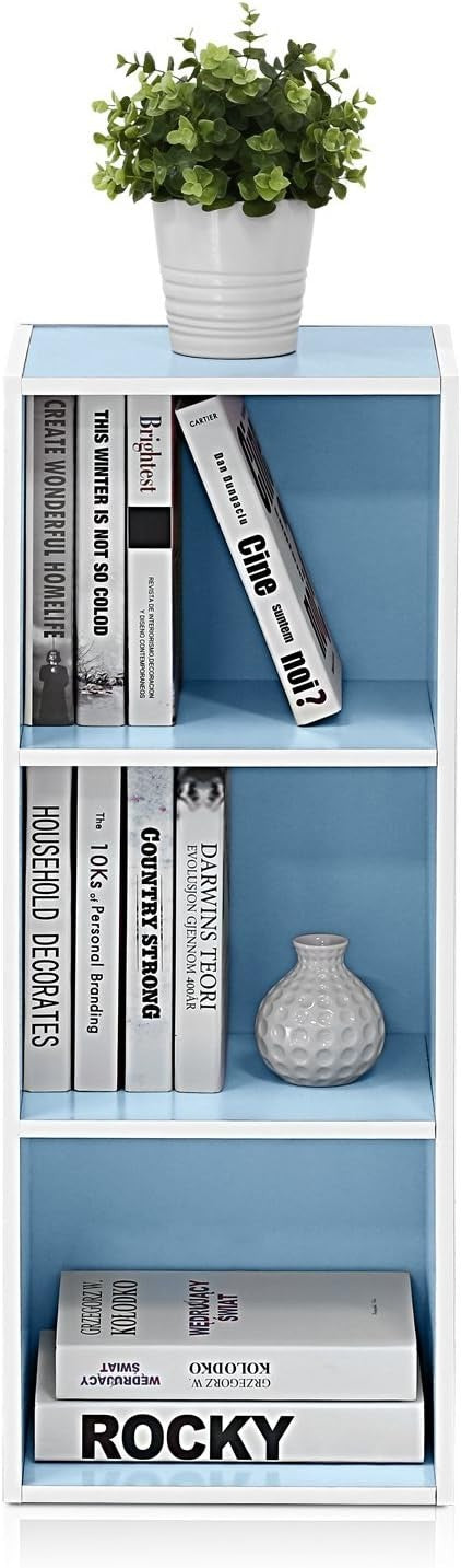 3 Cube Wooden Bookcase Small Storage Shelf Compact Organizer Bookshelf Blue