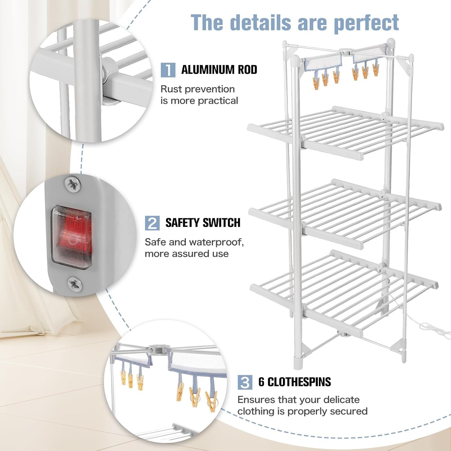 3 Tier Heated Clothes Airer XL Foldable Indoor Electric Drying Rack 36 Rails