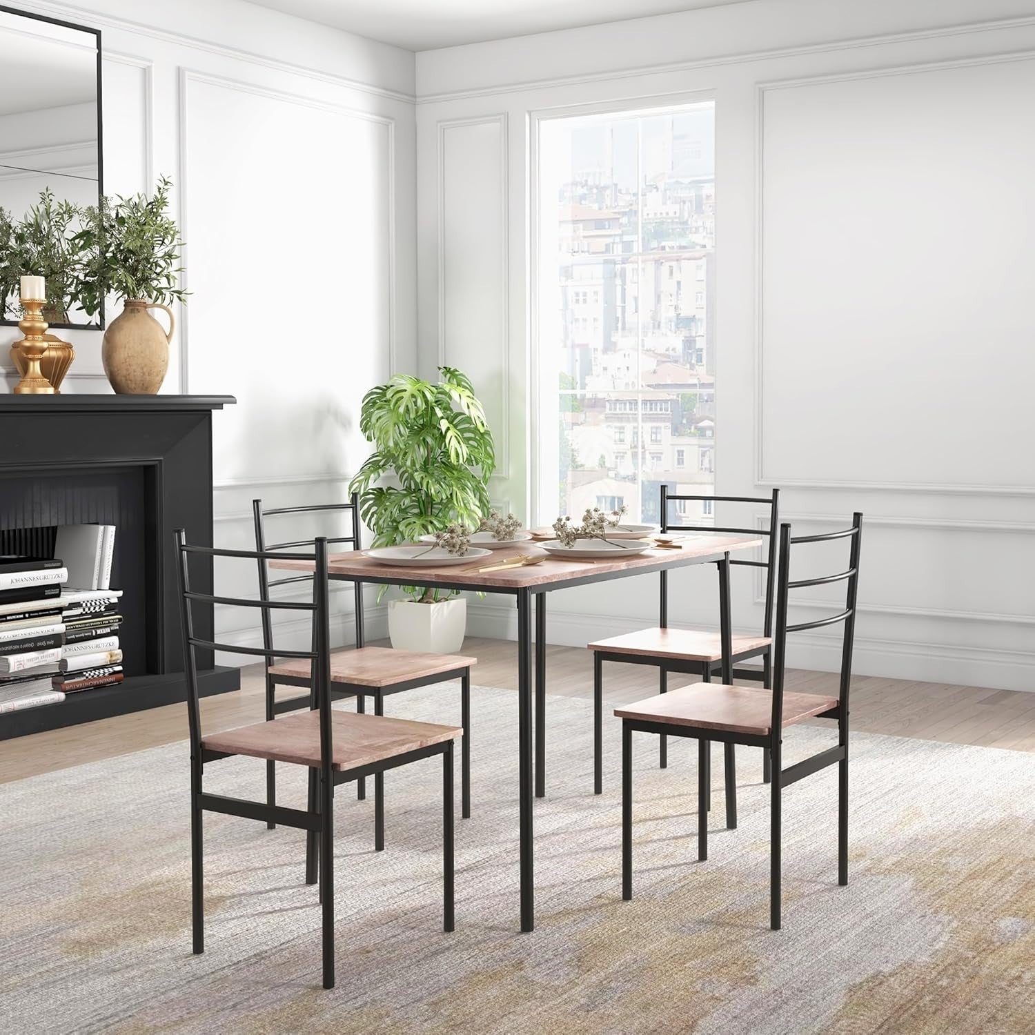 Space-Saving 5-Piece Dining Set | Modern Rectangular Table & 4 Chairs, Compact