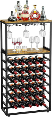 30 Bottle Wine Rack with Glass Holder & Shelves, 6-Tier Freestanding Bar