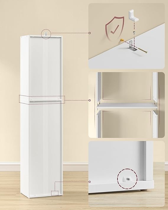 5-Tier White Bookshelf Tall Slim Storage Unit Narrow Shelving for Home Office