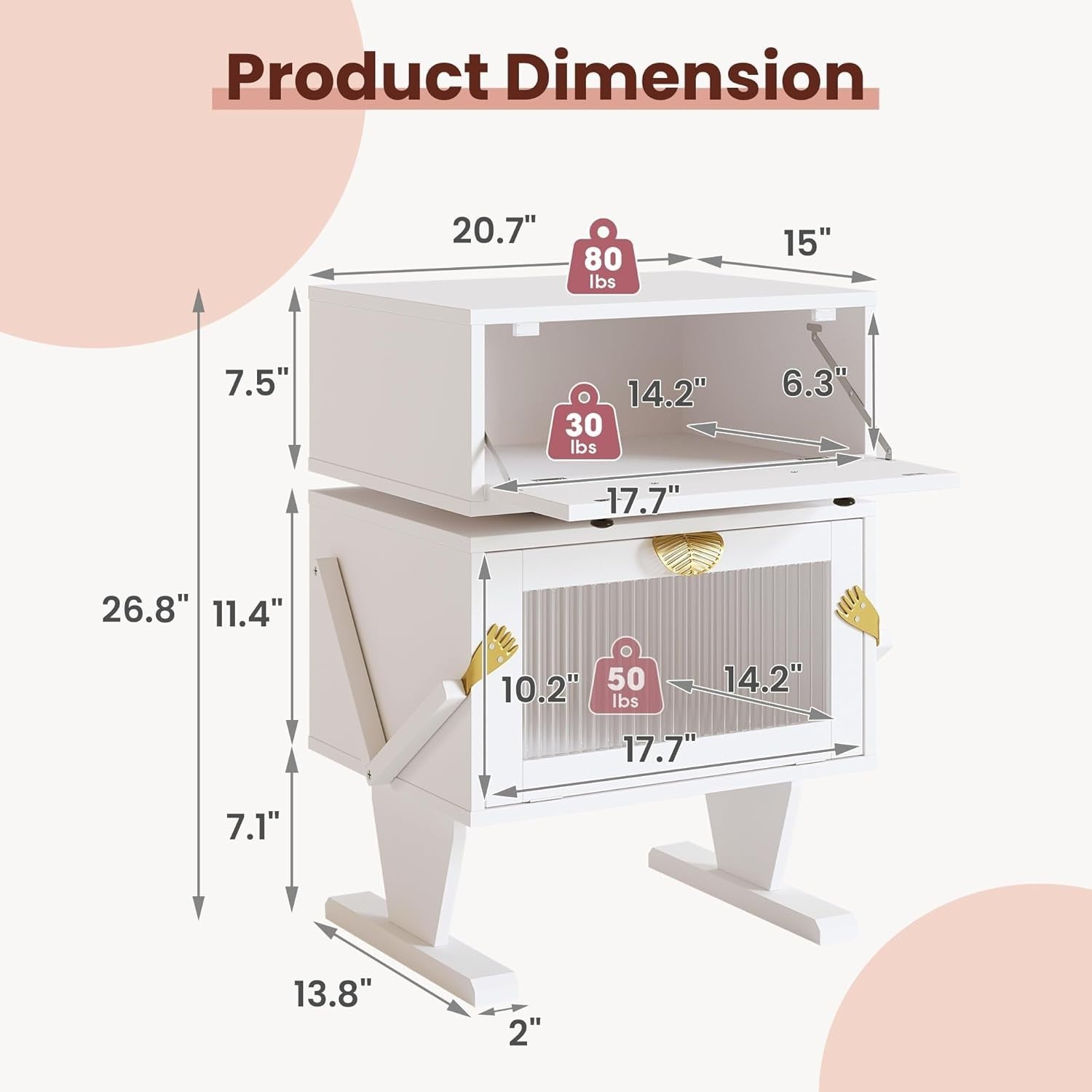 White LED Nightstand for Kids Bedroom with Rotating Drawer & Robot Design