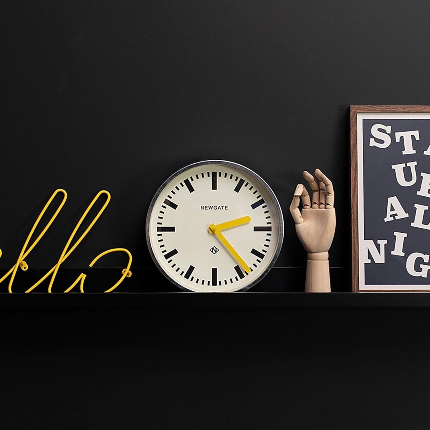 30cm Retro Silent Wall Clock Yellow Hands Galvanised Metal Industrial