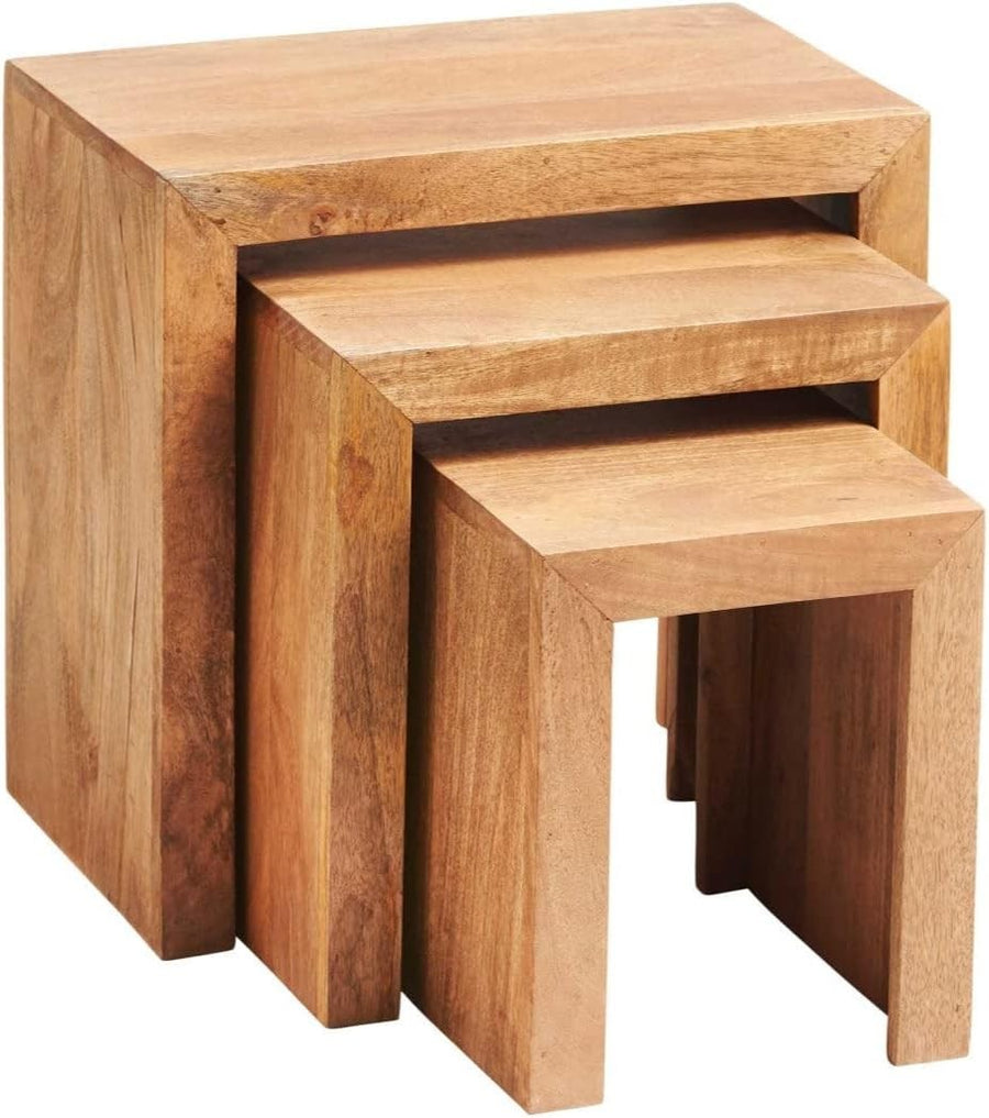 Nest of 3 Coffee Side Tables Wood Brown | Living Room Furniture End Accent Set