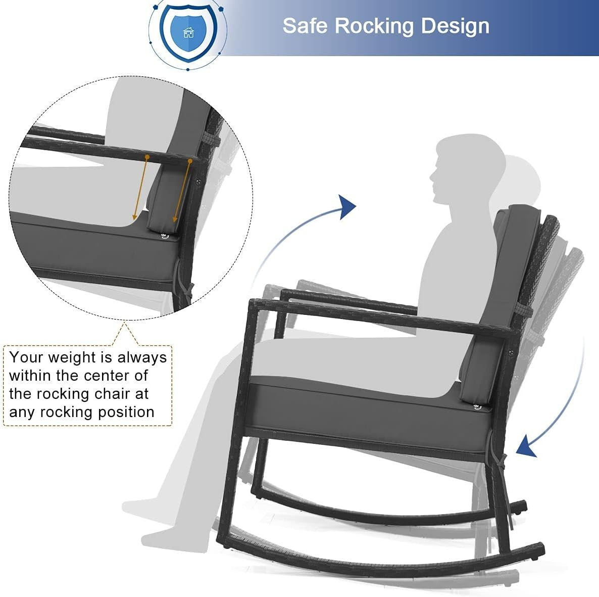 Outdoor Rocking Chair with Thick Cushions & Ergonomic Armrests for Patio