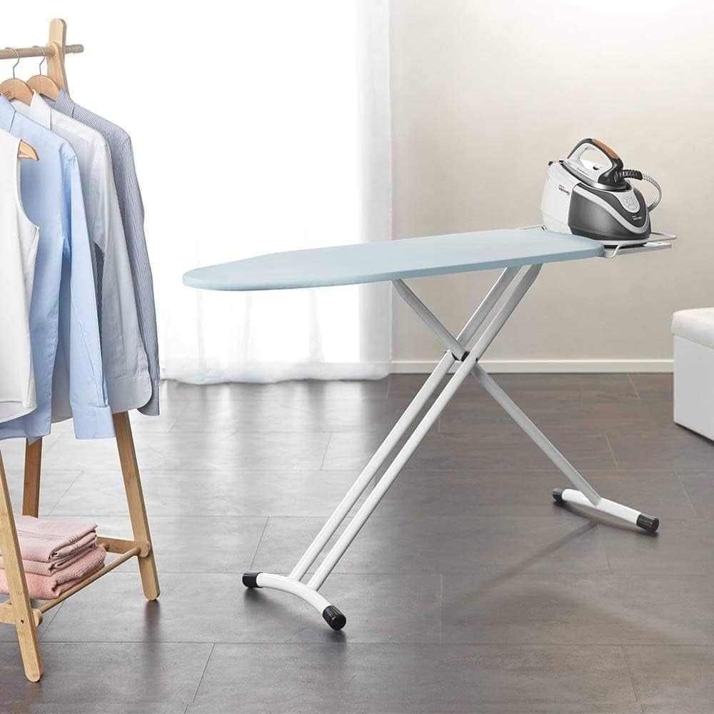 Extra Large Adjustable Ironing Board with Steam Surface Iron Rest Grey White