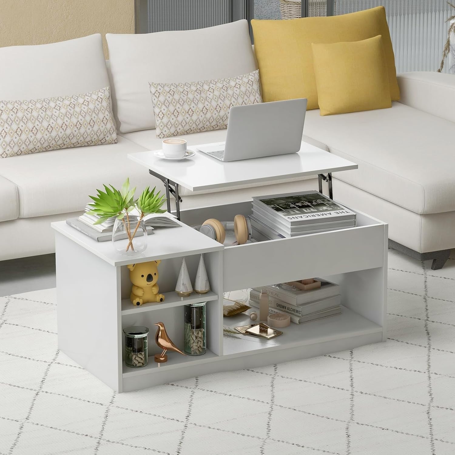 Lift-Top Coffee Table with Storage, Adjustable Height & Hidden Compartments