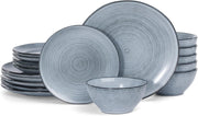 18pc Stoneware Dinnerware Set Plates Bowls Blue Swirl Service for 6
