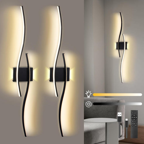 Wireless Rechargeable Wall Lights 2-Pack, Remote Dimmer, Modern Design