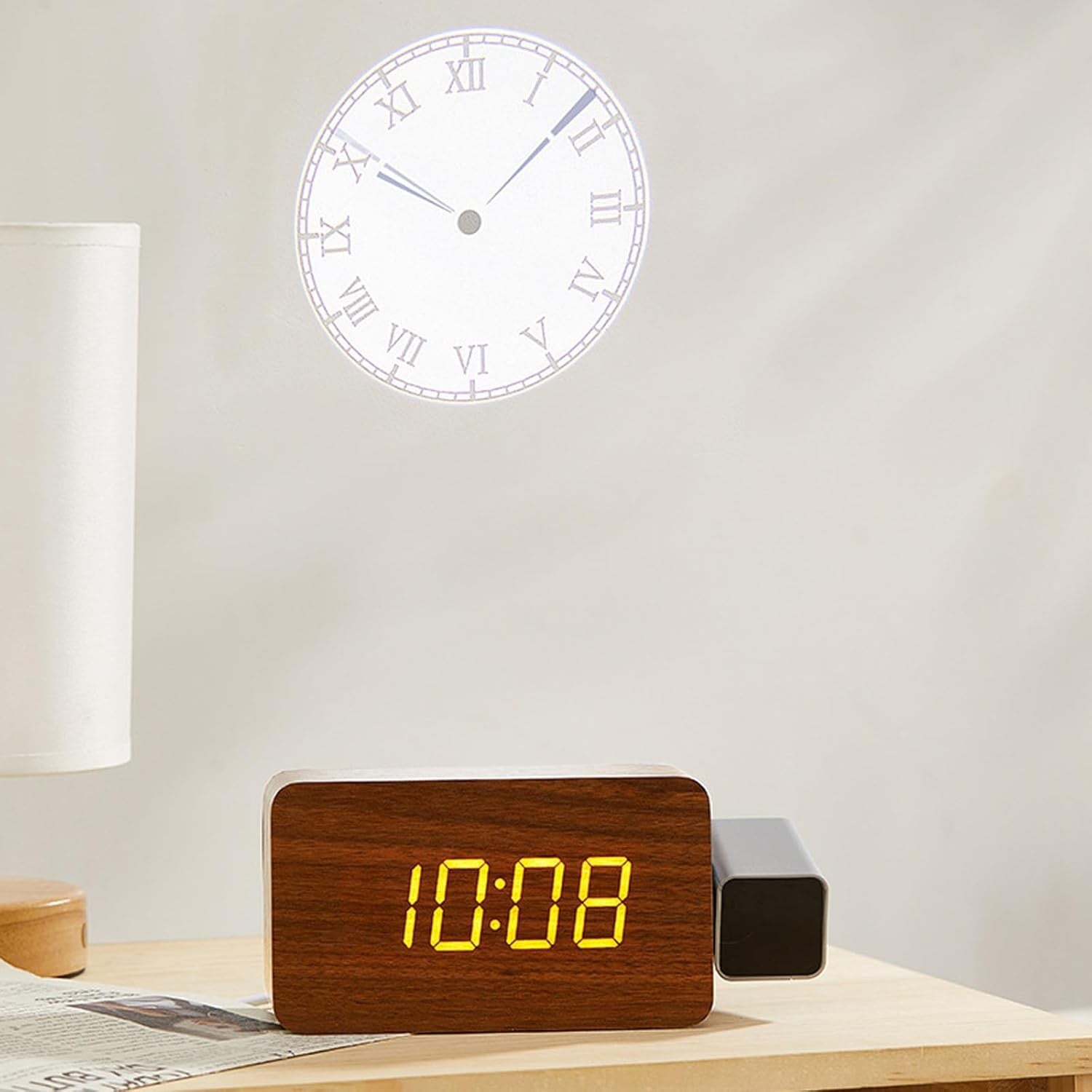 Projection Alarm Clock 180° Ceiling Wall LED Display Loud Alarm Bedroom