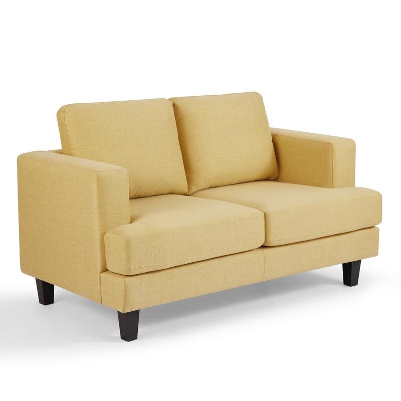 2 Seater Mustard Linen Sofa Couch Foam Cushions Small Living Room