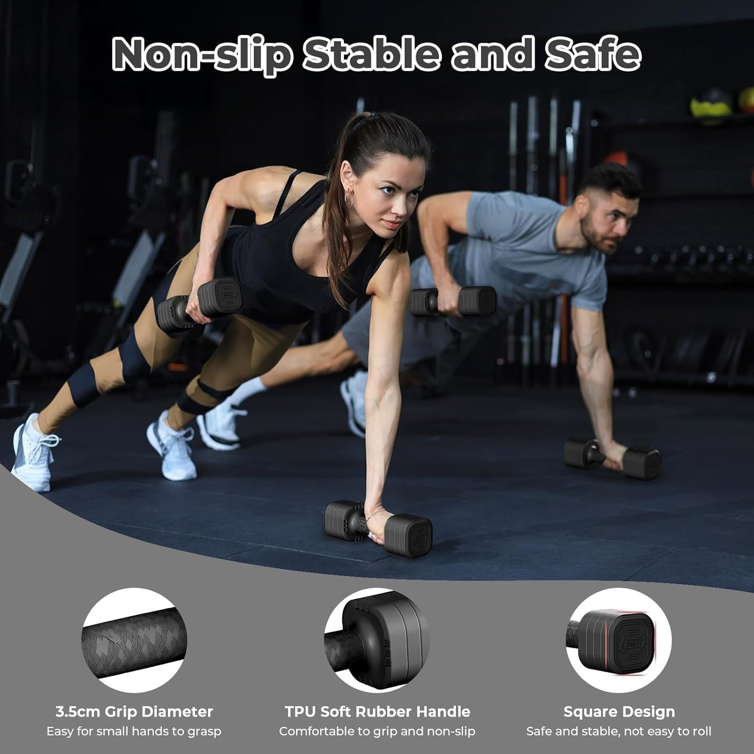4-in-1 Adjustable Dumbbells Pair 2.5KG Compact Non-Slip Home Fitness