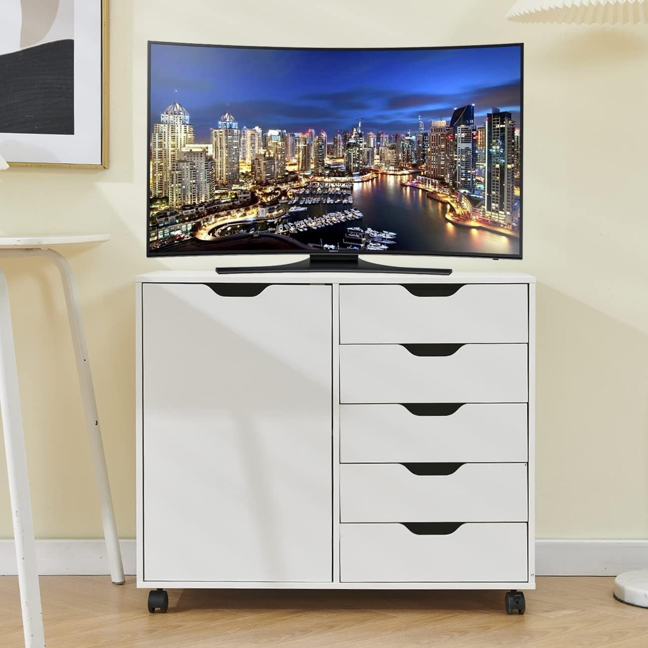 Rolling Lateral File Cabinet 5 Drawer Storage Cupboard Printer Stand