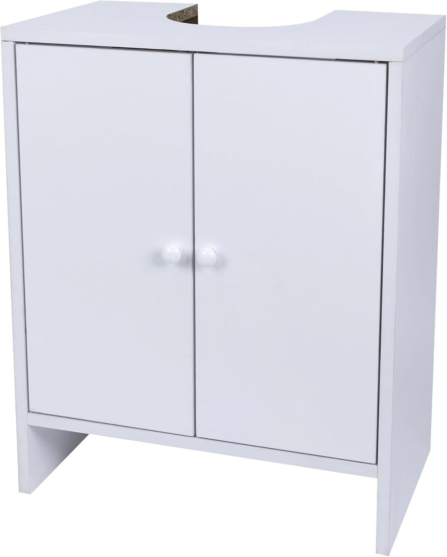 White Under Sink Bathroom Cabinet – 2 Door Freestanding Cupboard 60x30x60cm