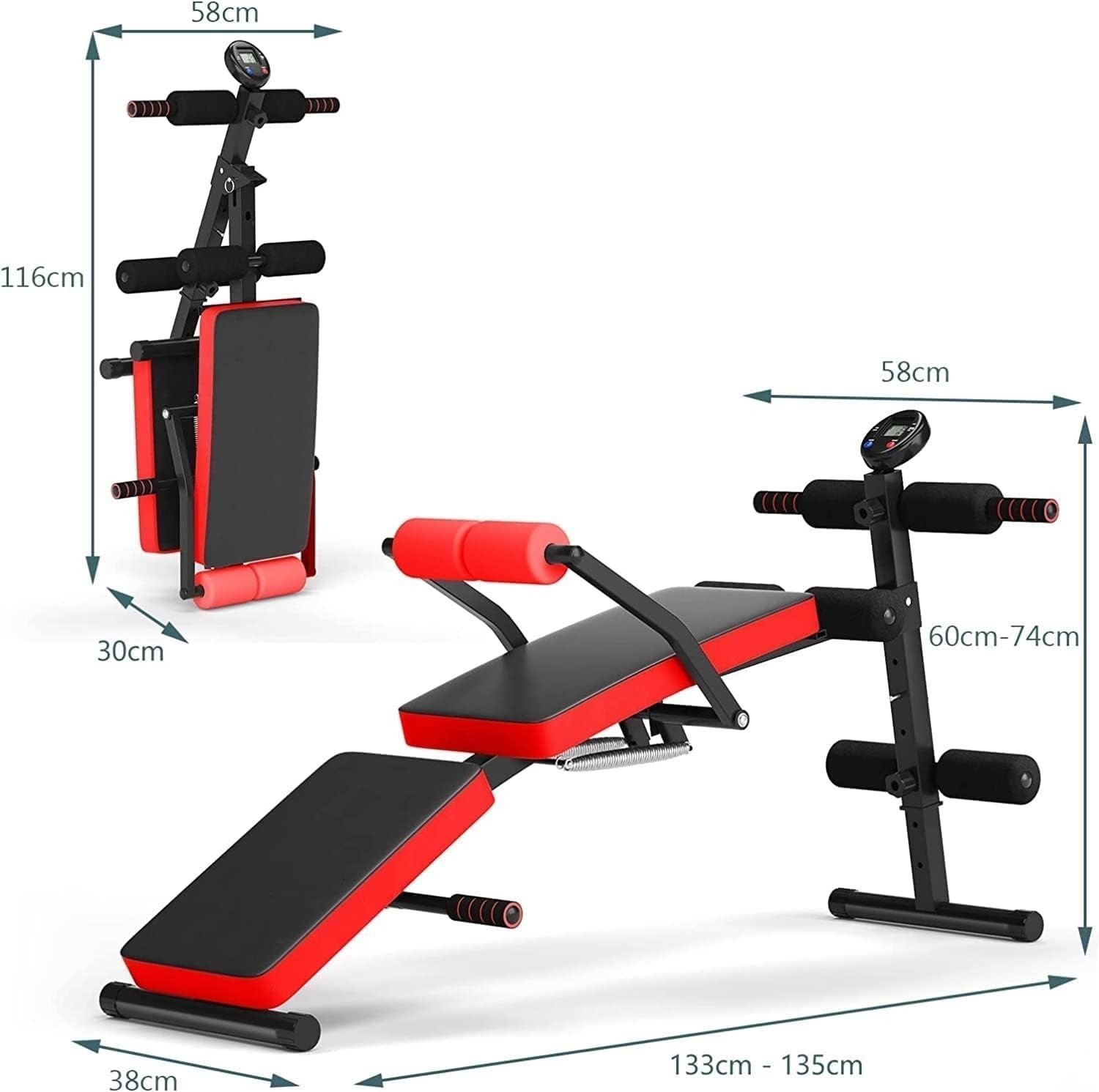 Foldable Adjustable Sit Up Bench With LCD Monitor Full Body Home Gym