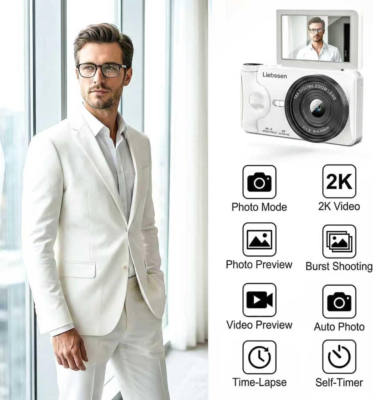 64MP 4K Vlogging Camera Autofocus Flip Screen Travel Camera 32GB Kit