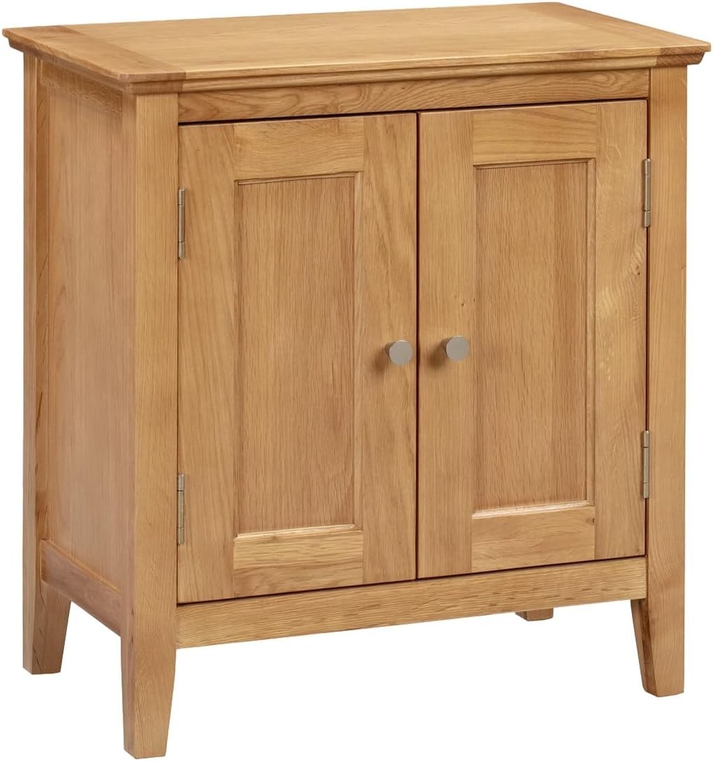 Small Solid Oak Shoe Cabinet with Adjustable Shelf, Stylish Hallway Storage
