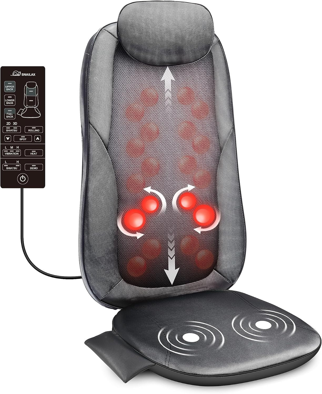 Heated Shiatsu Back Massager Chair Pad Deep Kneading for Pain Relief