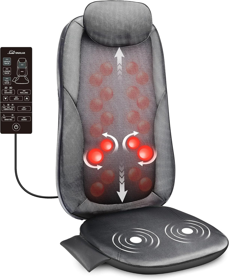 Heated Shiatsu Back Massager Chair Pad Deep Kneading for Pain Relief