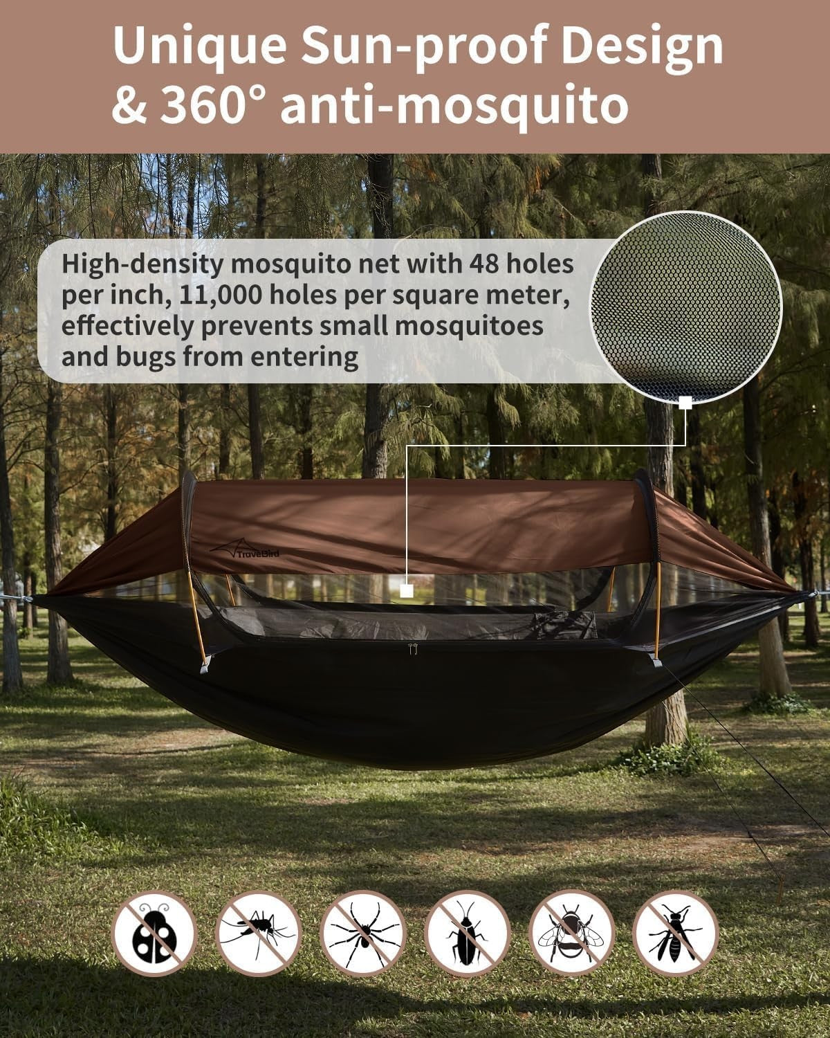 Camping Hammock Tent 2-Person with Mosquito Net & Rainfly | 290x140cm