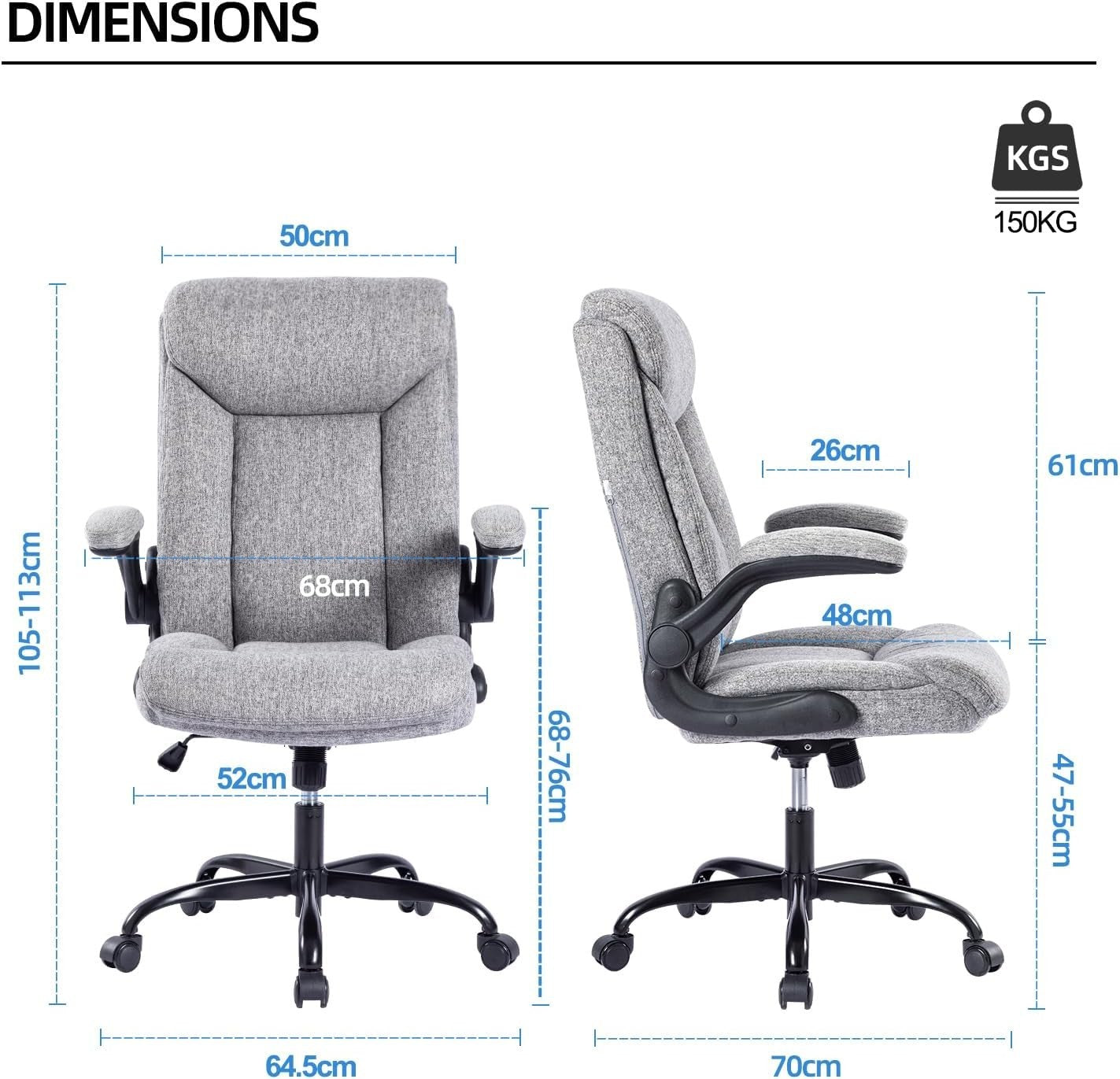 Ergonomic Office Chair High Back Swivel Desk Chair Padded Armrests Gray Max 150K