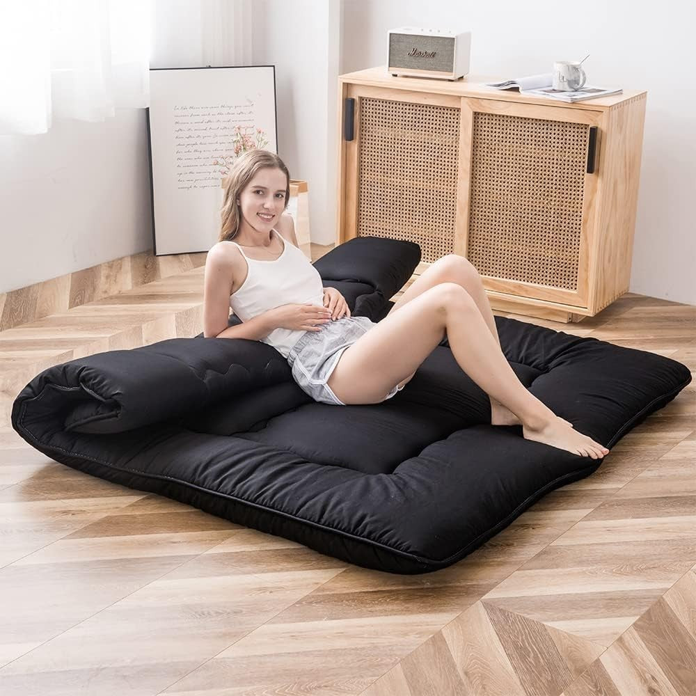 King Floor Futon Mattress Foldable Guest Bed Camping Sofa Black 150x200cm