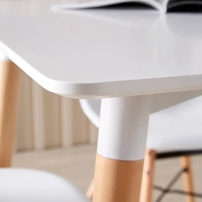 White Dining Table Set 4 Grey Padded Chairs 120cm Modern Kitchen Room