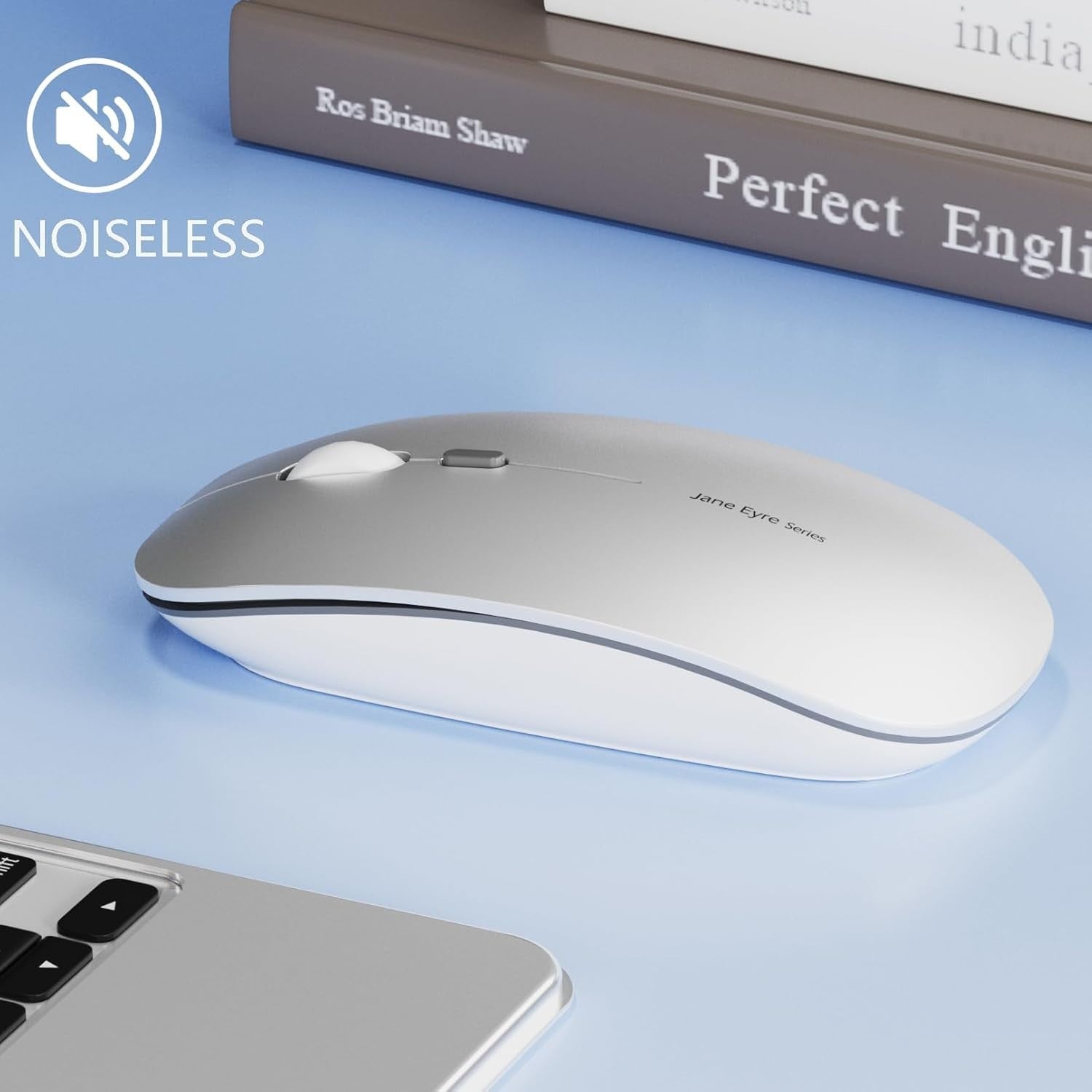 Slim Wireless Mouse Rechargeable Silent 2.4G 1600 DPI Silver