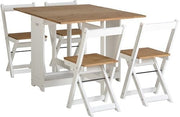 White Distressed Waxed Pine Butterfly Dining Set Table + 4 Chairs