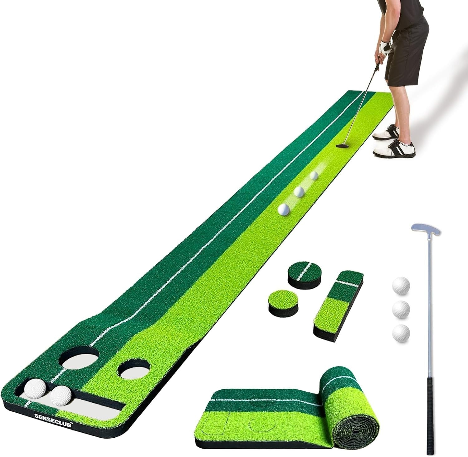 Indoor Golf Putting Mat 7ft Practice Green Foldable Training Game Set