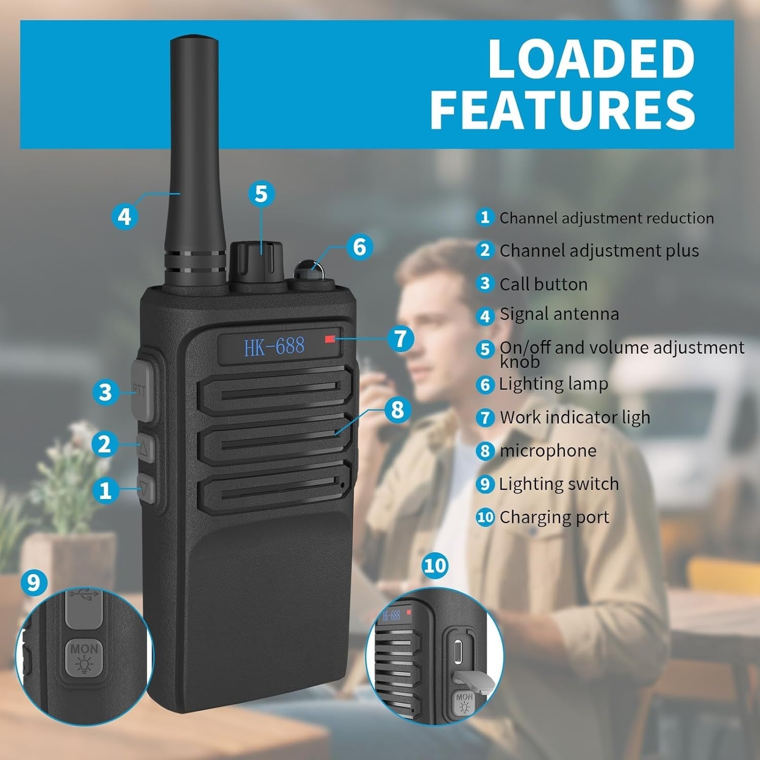 Walkie Talkies Long Range Rechargeable 3 Pack 16 Channel USB-C Radio
