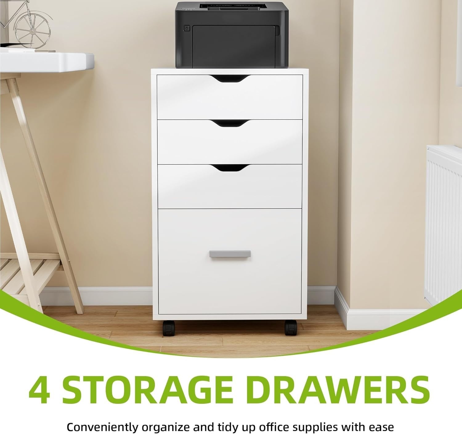 Rolling 4 Drawer File Cabinet Under Desk Storage Printer Stand Wheels