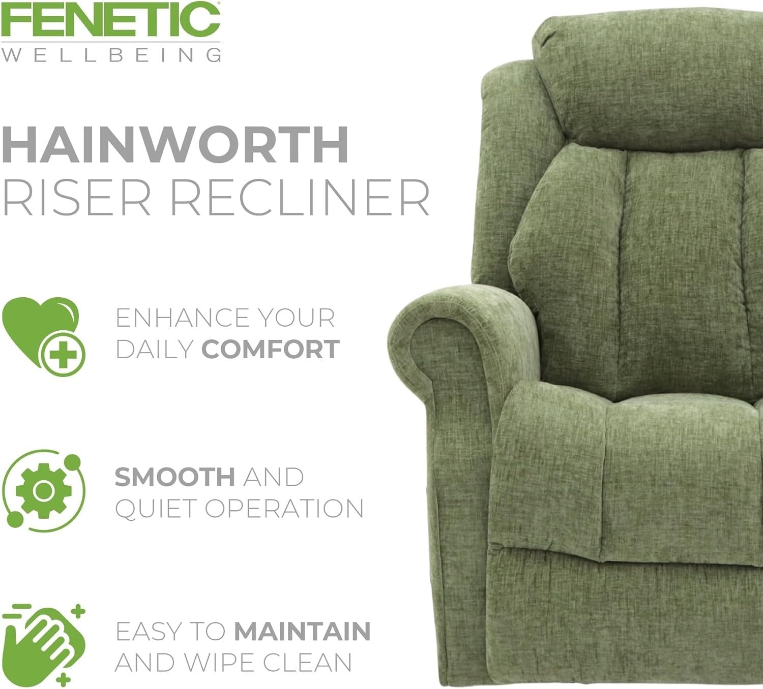 Dual Motor Lift Recliner Chair Heat Massage Fabric Riser Mobility Support Green