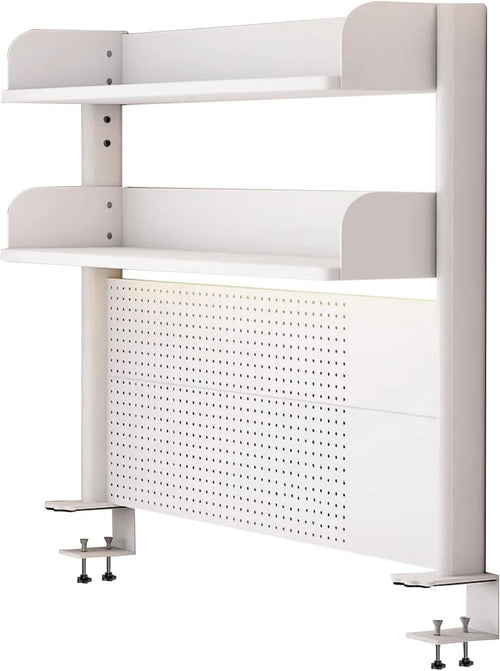 Clamp-On Desk Organizer Shelf 2-Tier White Pegboard Workstation Rack 100cm