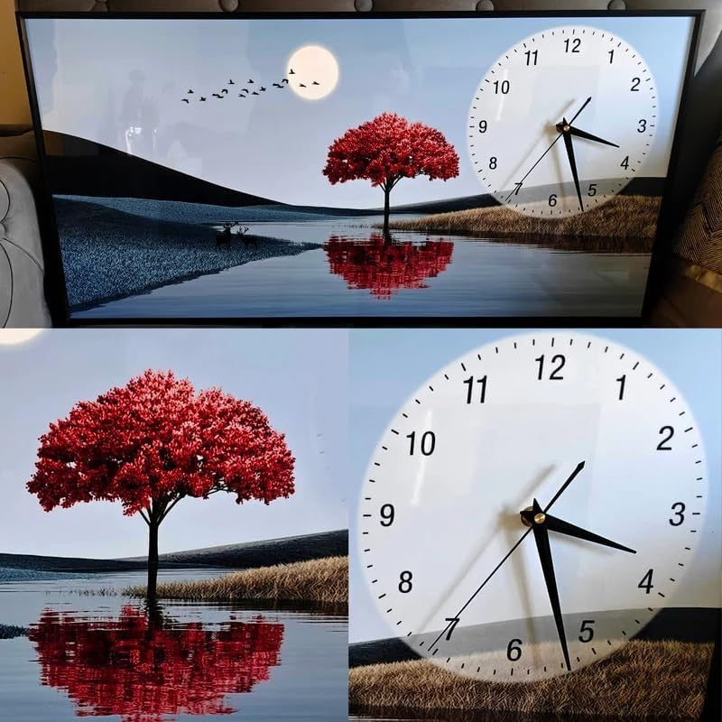 Silent Autumn Tree Wall Clock 60x120cm Black Frame Modern Home Decor