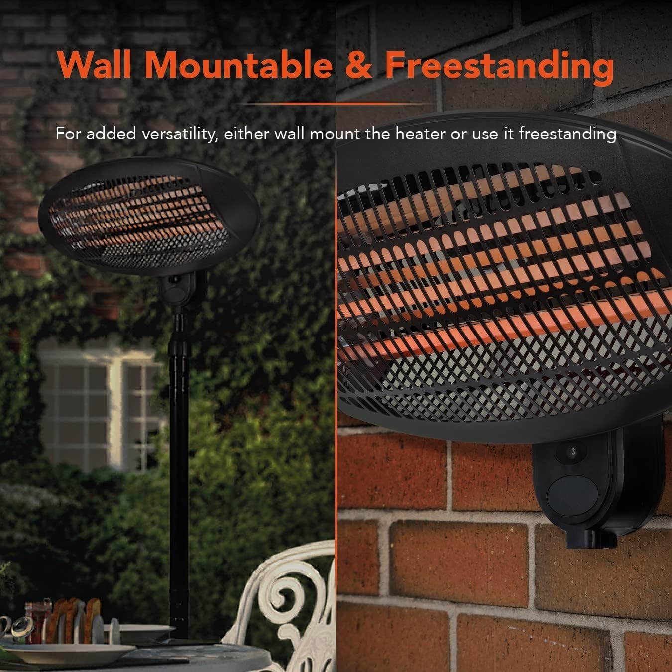 Outdoor Quartz Patio Heater 2000W 3 Heat Settings Wall Mount & Freestanding
